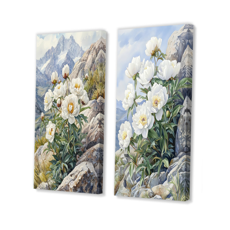 Pivoines par The Rocky Slope I - décoration murale en toile florale 2 pièces, H 40 po x l 41 po, Toile tendue