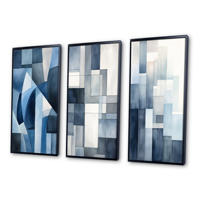 «Cubist Dreams in Faded Retro» - Ensemble de 3 pièces sur toile