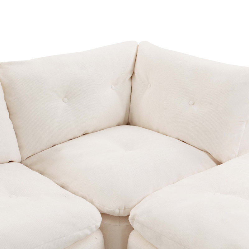 Canapé modulaire avec repose-pieds Modern Cloud, aucun assemblage requis, Beige / Blanc