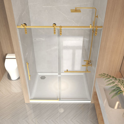 50-54" X 76" H Frameless Sliding Shower Door, Brushed Gold