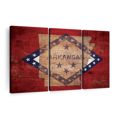 «State Map Over Arkansas Flag» sur toile, reproduction de 3 pièces
