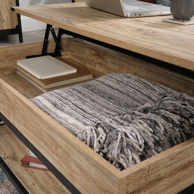 Table basse à plateau relevable, finition brune