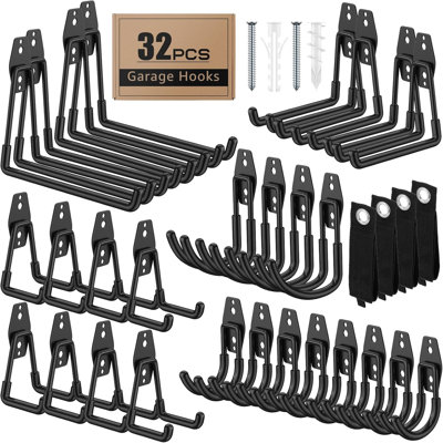32 Pack Garage Hooks with Anti-Slip Coating Heavy Duty Wall Mount Hooks for Garage Storage