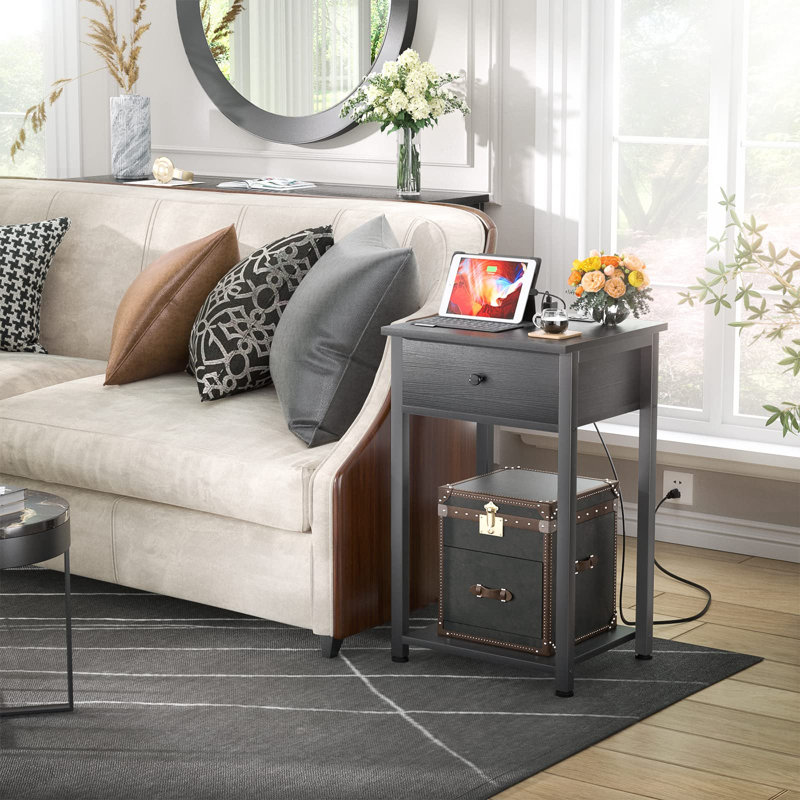 Table de bout avec rangement Jonnathan, Noir, Gris clair