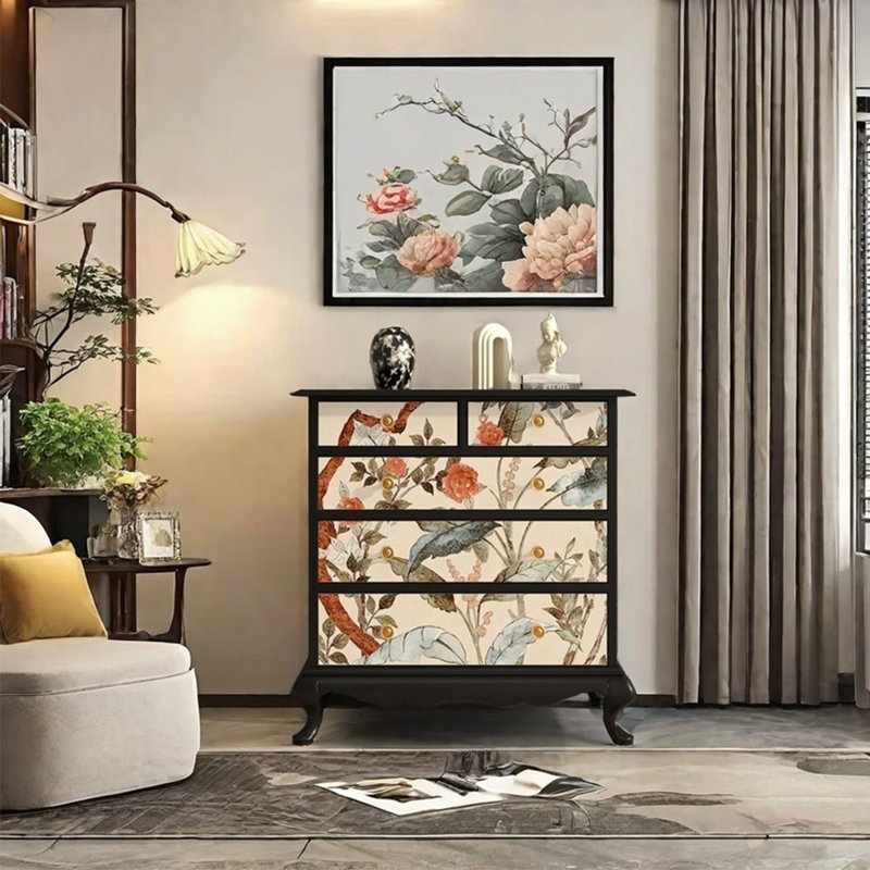 Armoire de rangement à cinq tiroirs avec cadre en noyer