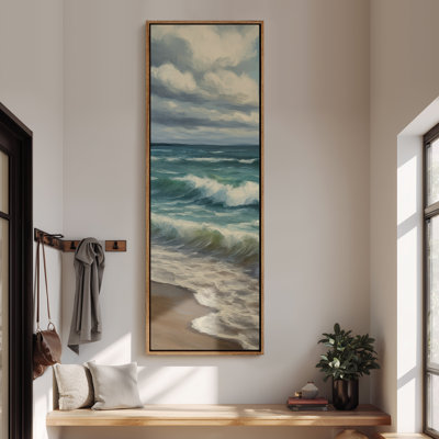 Large Framed Canvas Wall Art - Coastal Waves Beach and Ocean Seaside or Nautical Prints - 60"x20"