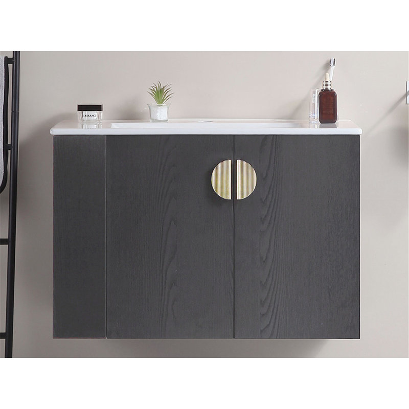 Meuble-lavabo de salle de bain élégant avec lavabo et armoire à deux portes en bois massif