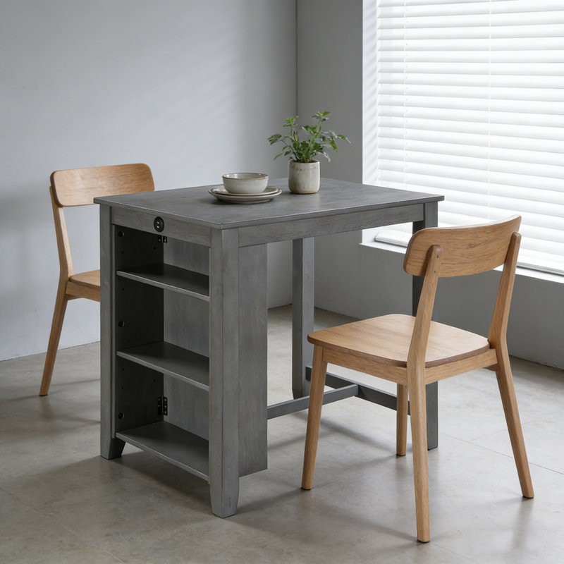 Gregorio 36" Gray Finish Small Space Counter Height Dining Table With USB Charging Ports And Shelves, Gray, Gray