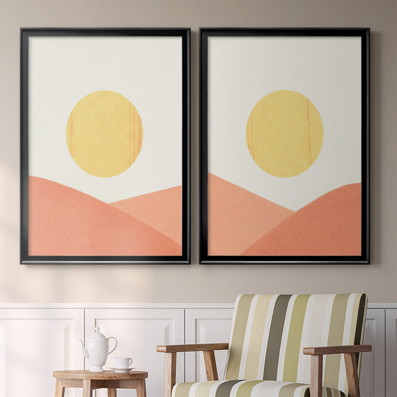 Simple Boho Sun I, toile encadrée de qualité supérieure - prête à être accrochée, H 30,5 po x l 45 po, Toile avec cadre noir
