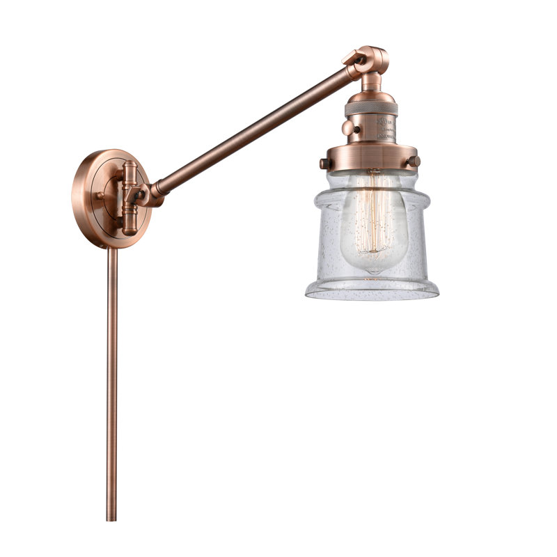 Bras articulé à 1 lumière à intensité variable Alaric, Ampoule DEL rétro de 3,5 watts, Grainé, Cuivre antique
