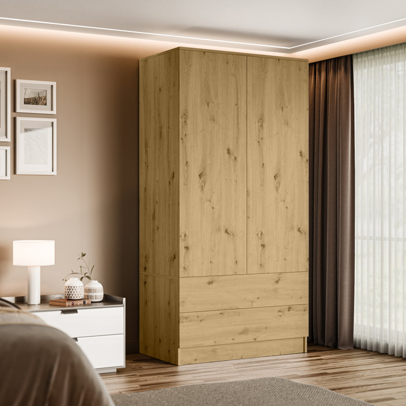 2 Door Manufactured Wood Wardrobe, Oak