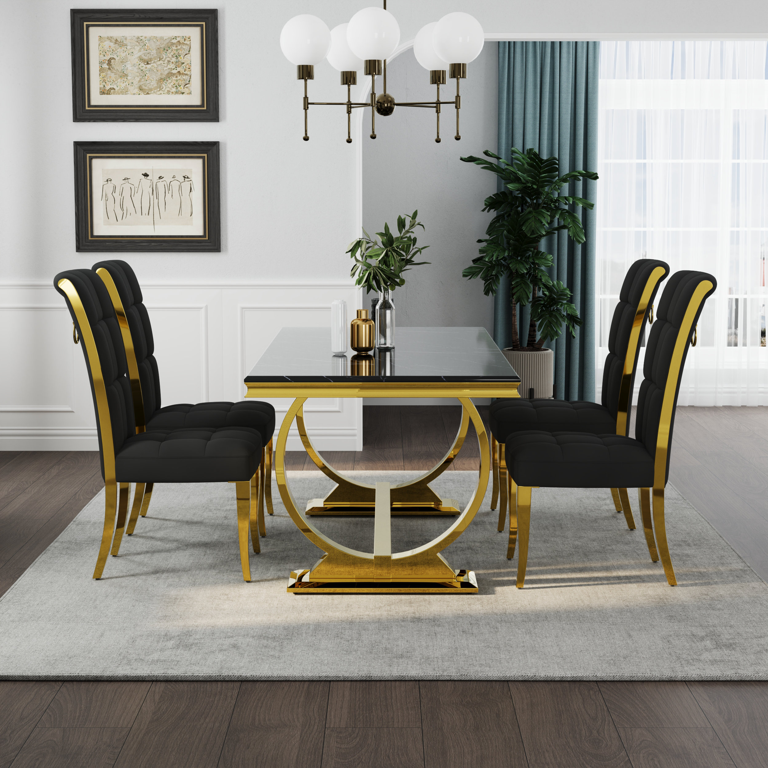 Rosdorf Park Dining Table Set With 6 Velvet Dining Chairs | Wayfair