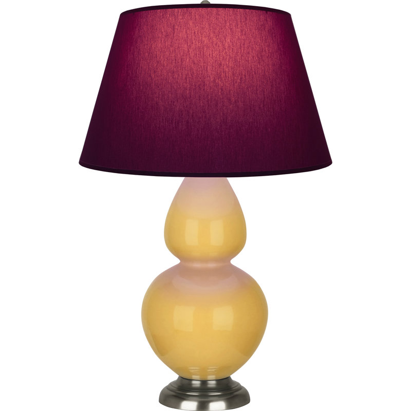 Lampe de table double gourde en céramique, Jaune coucher de soleil glacé / argent antique, Prune / lavande, Argent argent