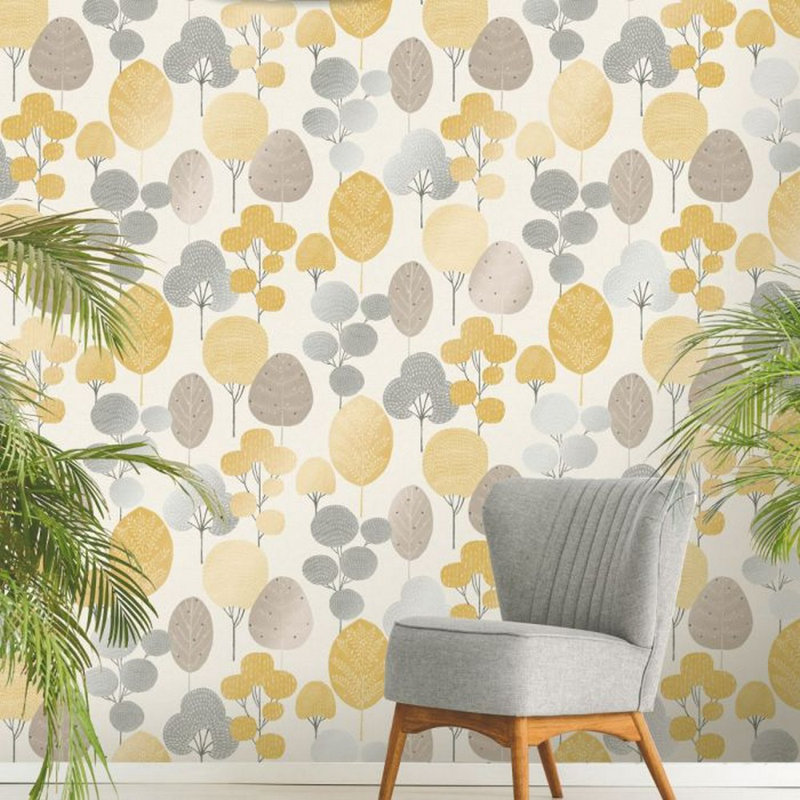 Elvana 10m x 52cm Textured Wallpaper Roll, Mustard