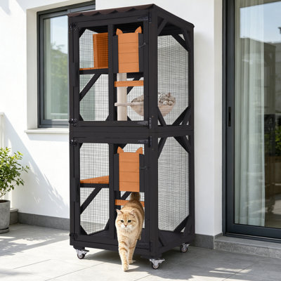 Cage pour chat avec abri pour chat avec cage de repos, hamacs, housse imperméable pour chat