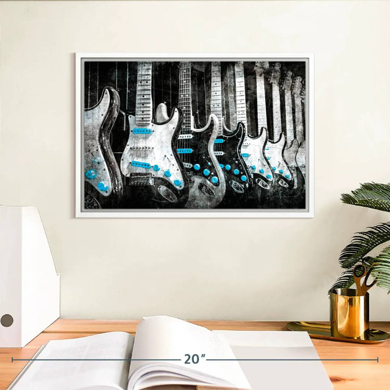 Guitares électriques pop, Cadre flottant blanc, 13 po x 9 po