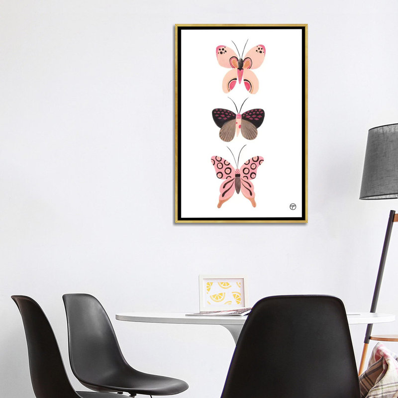 «Butterfly Trio», art encadré, Toile encadrée d'or, H 48 po x l 32 po x P 1,5 po