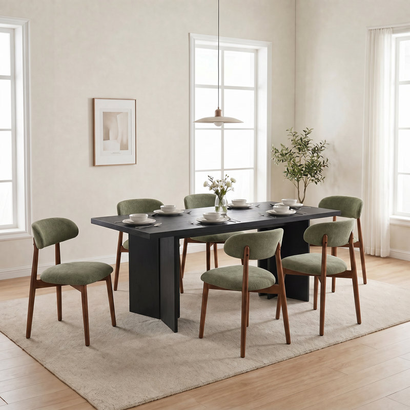 Table de salle à manger Amiliana, 7 pièces : table, 6 chaises, Noir / Beige, H 29,53 po x l 63 po x P 31,5 po