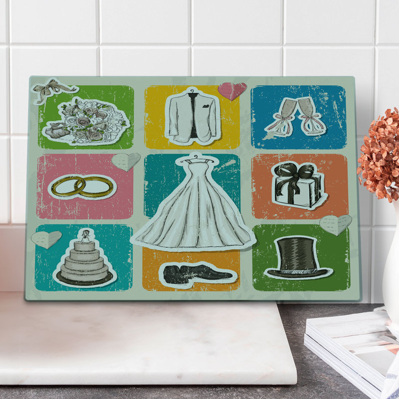 Ambesonne Vintage Cutting Board Large Size Wedding Theme Poster Multicolor