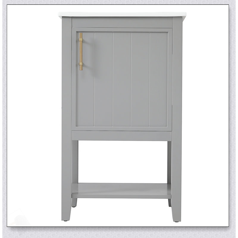 Meuble-lavabo de 20 pouces avec lavabo, porte à fermeture douce, support de rangement et tablette ouverte pour les salles de bain modernes