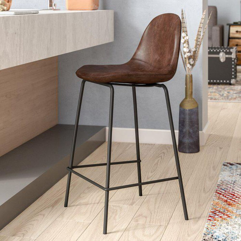 Joshveer Upholstered Counter Stool with Metal Frame, Brown