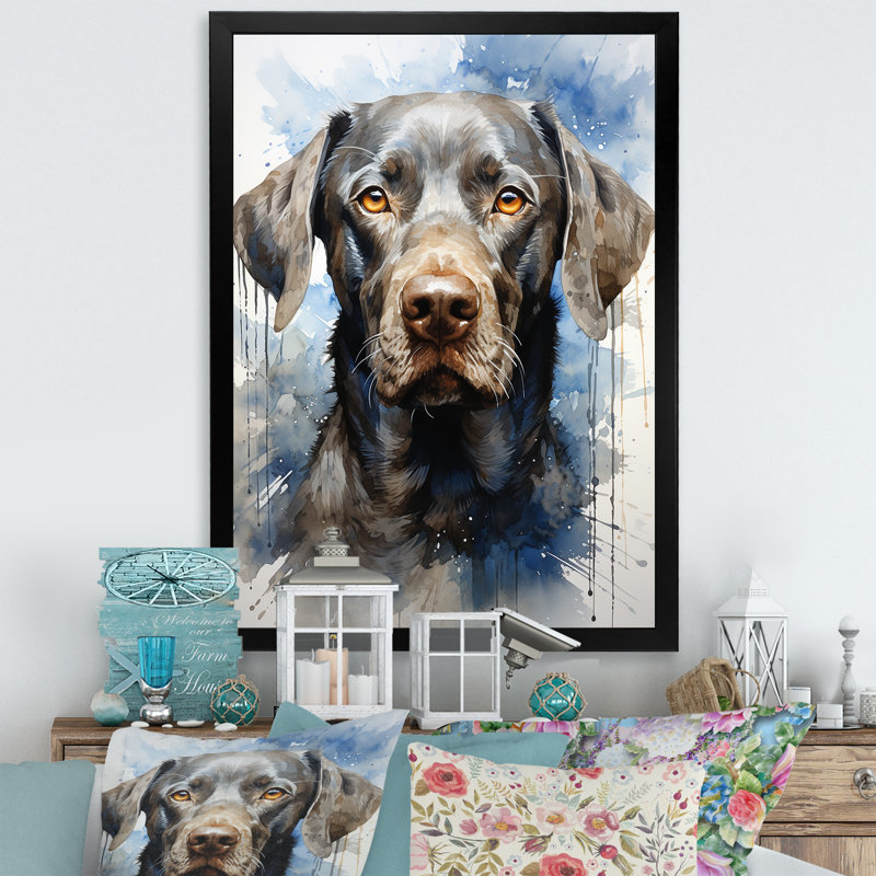 «Dog Weimaraner Majestic Portrait III», reproduction sur toile, Cadre simple noir, H 40 po x l 30 po x P 1,5 po