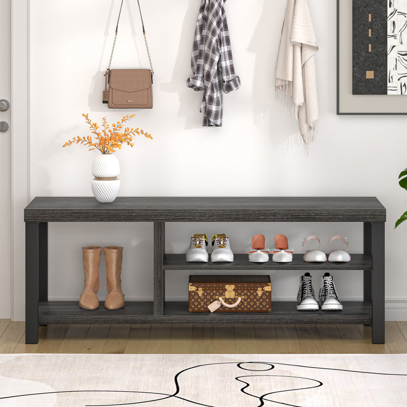 Banc de hall d'entrée 43 "avec rangement pour chaussures Hulstein, gris foncé, L 43,3 po x P 14,2 po x H 18 po, Gris foncé