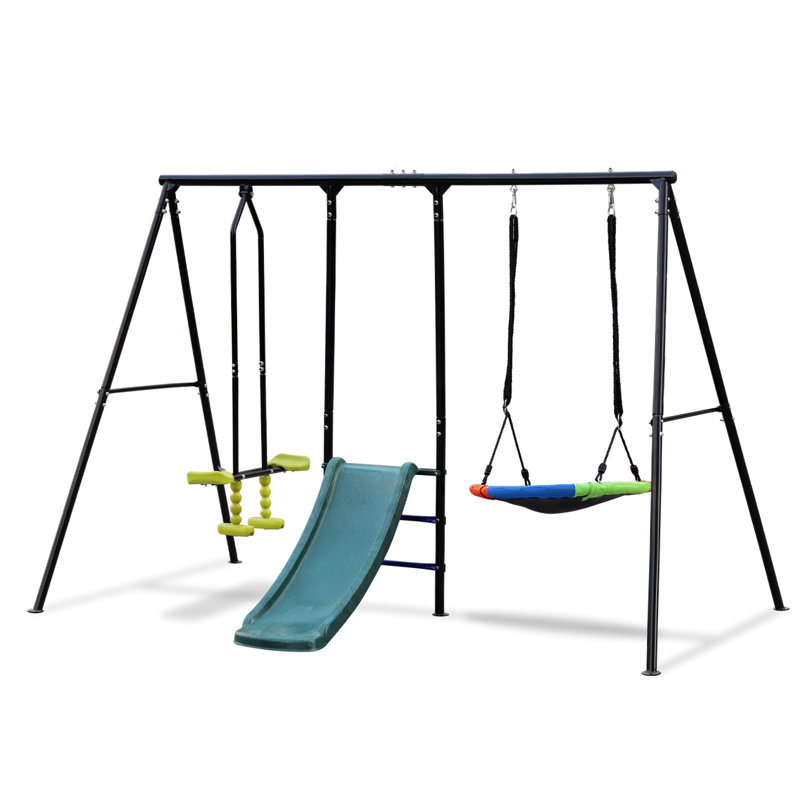 Ensemble de balançoires pour la cour arrière, ensemble de balançoire extérieur 550LBS pour enfants, ensemble de balançoire avec glissoire et balançoire, 1 balançoire à soucoupe