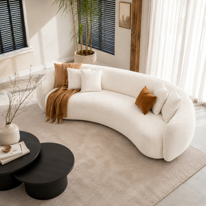 101.3"Boucle Curved Half - Moon 5 - Seater Sofa, Modern Leisure Couch For Living Room Gatherings & Stylish Lounging, White