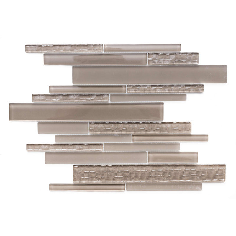 Karma Straight Edge Glass Mosaic Sheet Tile, Taupe