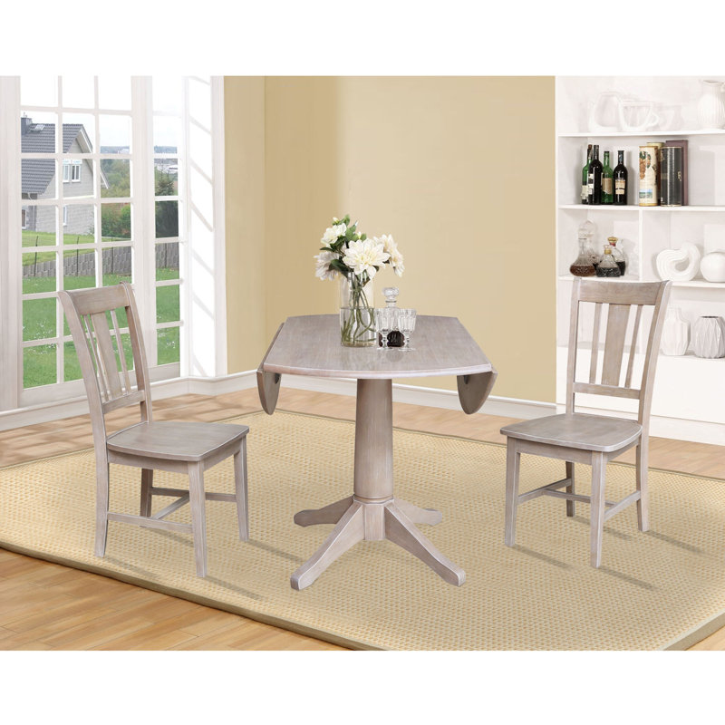 Everton 3 Piece Drop Leaf Solid Wood Dining Set, Washed Gray Taupe