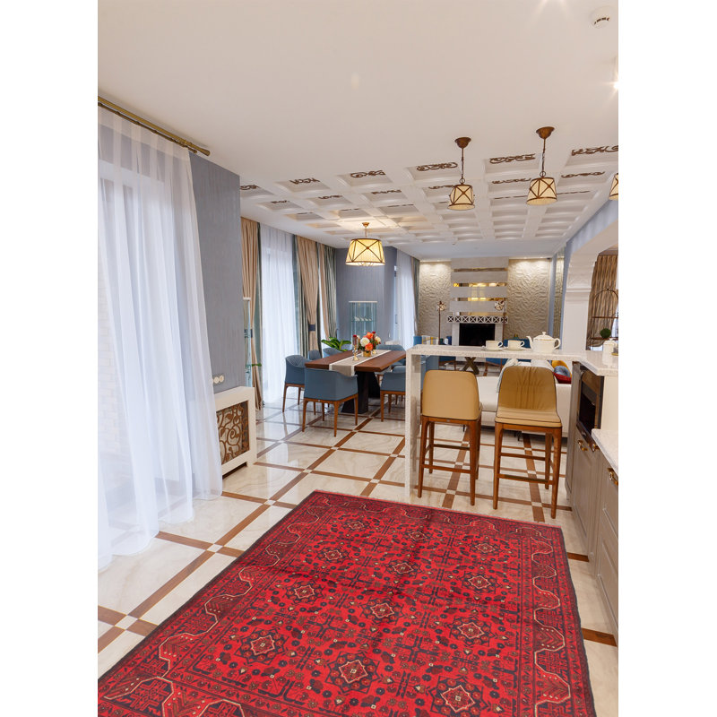 Tapis rouge noué à la main Esari Turkman 5 pi 9 po x 7 pi 10 po