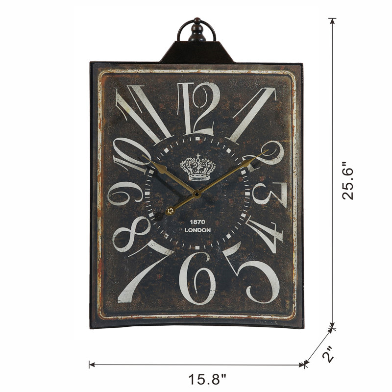 Grande horloge murale rectangulaire noire rétro avec chiffres blancs