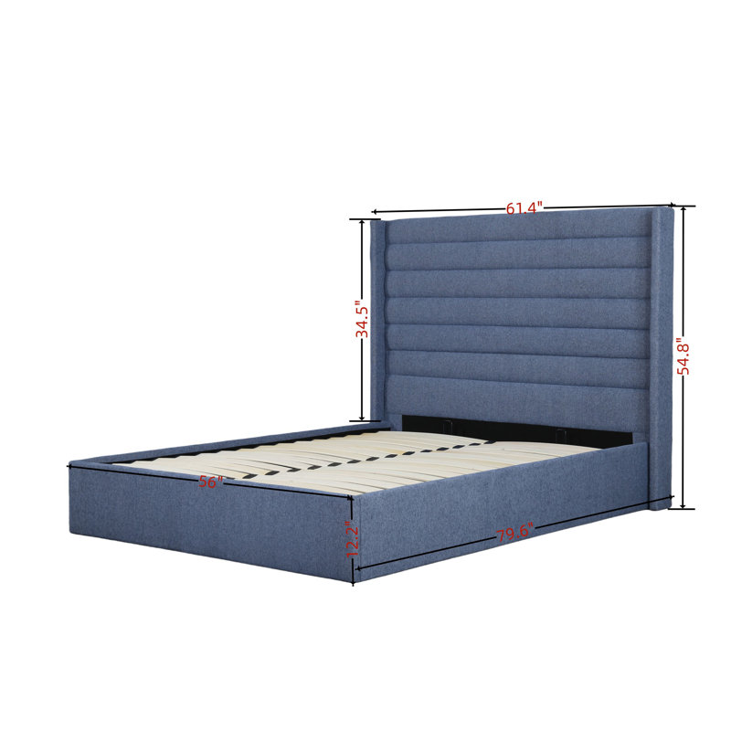 Lit de rangement relevable hydraulique Sanborne avec tête de lit à oreilles et sommier tapissier, Full / Double, Blue