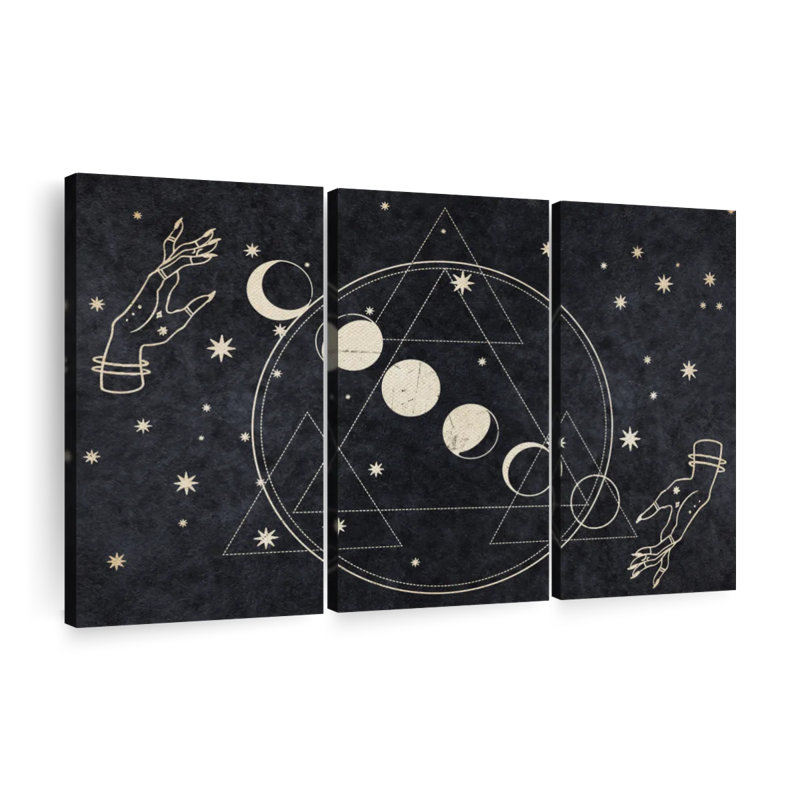 «New Age Bohemian Moon Cycle on Canvas», reproduction de 3 pièces, H 24 po x l 38 po x P 1,25 po