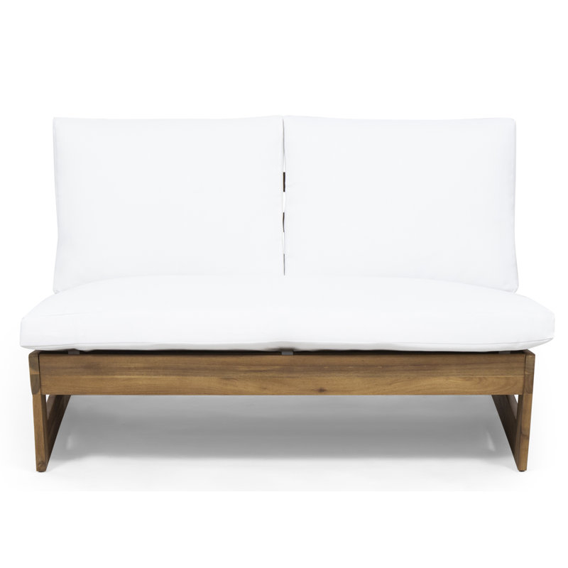 Louise 43" Wide Loveseat with Cushions, Teak Frame/White Cushion