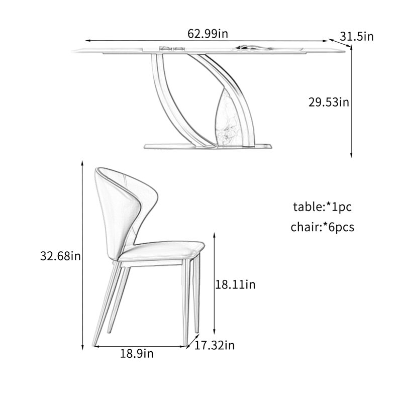 Ensembles de table de salle à manger légers et luxueux., H 29,53 po x L 62,99 po x l 31,5 po