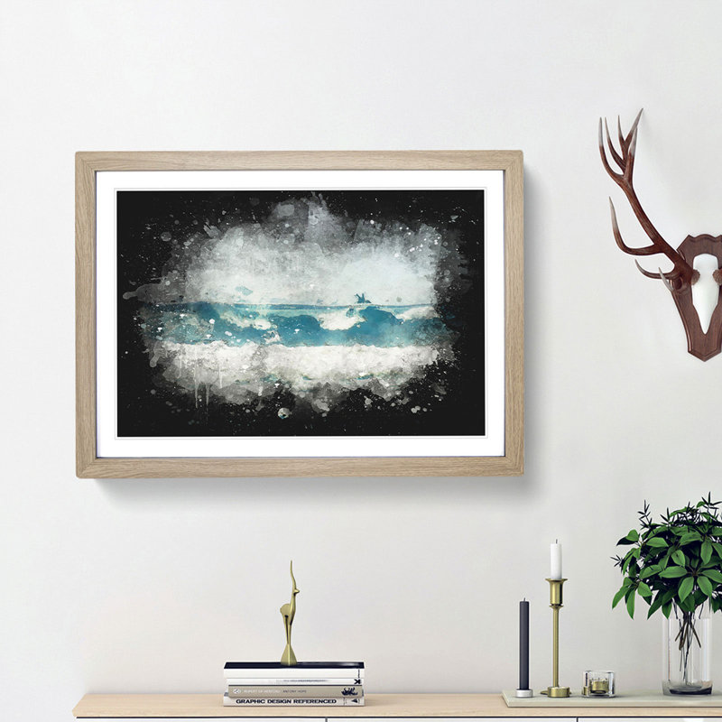 The Rolling Waves - Picture Frame Graphic Art Print, Oak Framed, 33cm H x 45cm W x 2cm D
