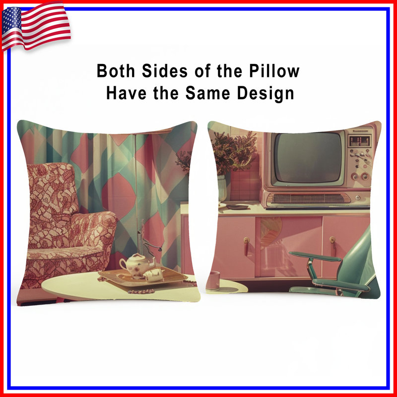 Retro Throw Pillow, Interior Double Sided Pillows, 16 x 16 inches
