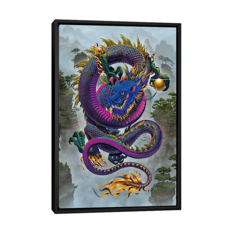 Good Fortune Dragon by Vincent Hie - Print on Canvas, 152.5 cm H x 101.5 cm W, Black Framed