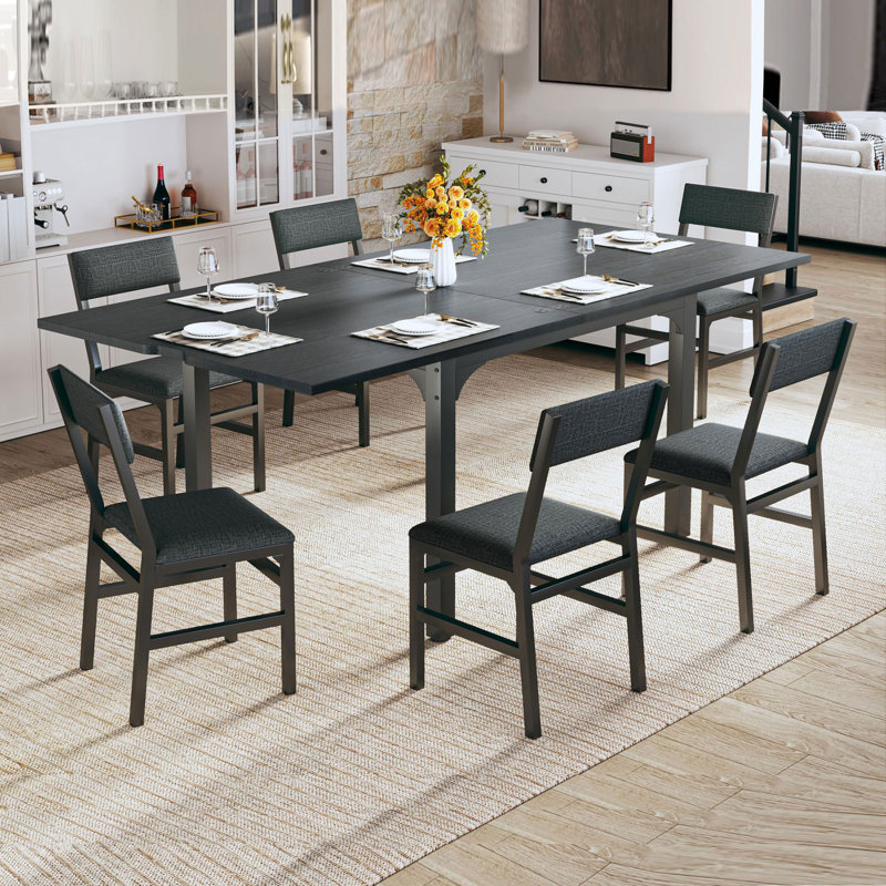 Ensemble de table de salle à manger pliable 7 pièces, Noir, noir, noir, noir, 7 pièces : table, 6 chaises