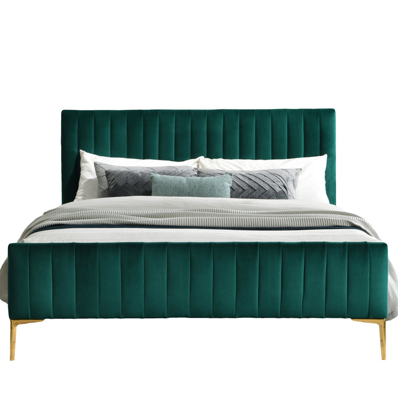 Julia Upholstered Platform Bed, Green, Queen