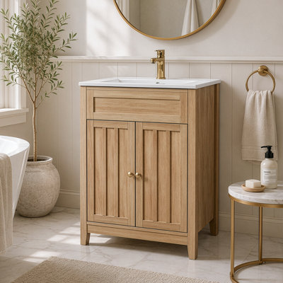 24'' Oak Vanity Cabinet With Ceramic Sink With 2-Door