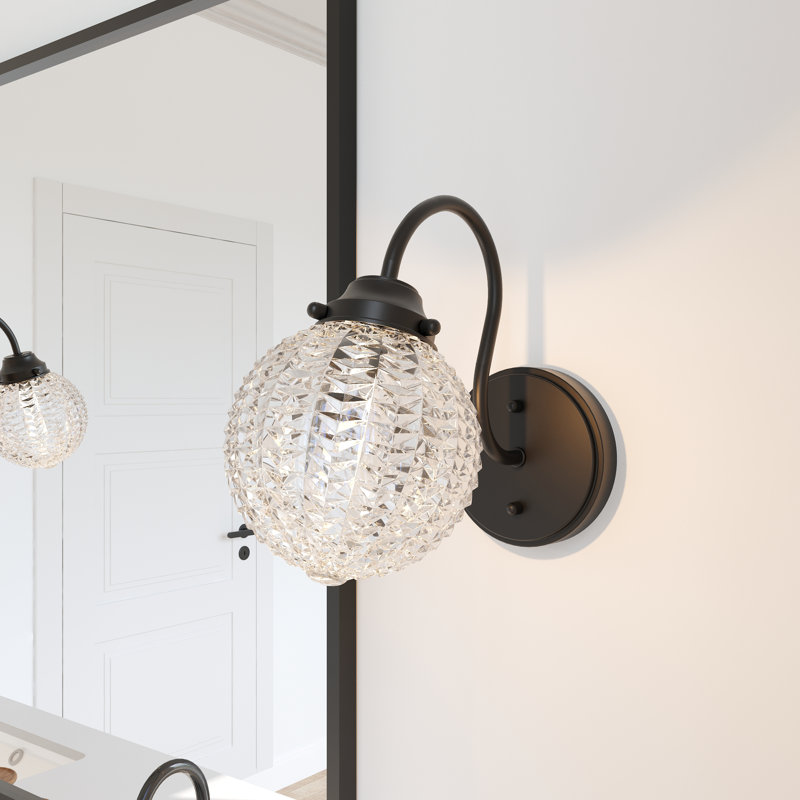 Clear and Glass Shade Modern Armed Sconce Wall Sconces, Matte Black
