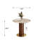 Table de salle à manger ronde 33 po de luxe avec piédestal multicouche en noyer et base en or brossé - disponible en verre, marbre chaud et plateau en marbre-927564788