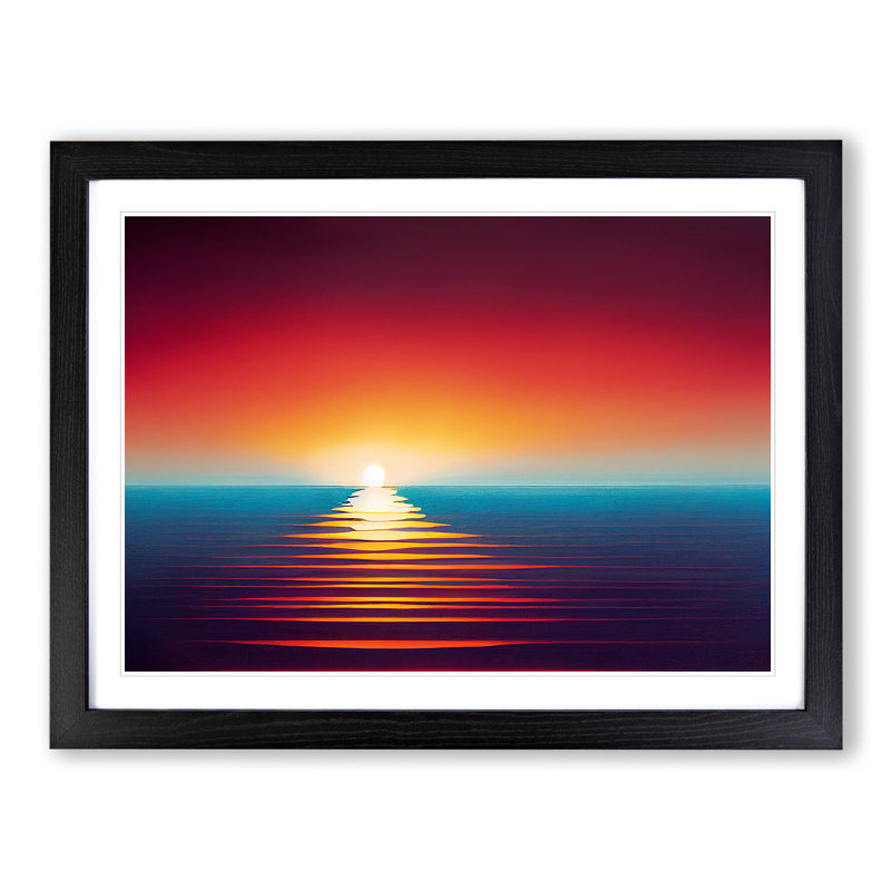 Timeless Ocean Sunset - Single Picture Frame Print, Black, 46cm H x 64cm W x 2cm D