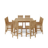 Windsor Outdoor 9 - Piece Teak Bar Height Dining Set