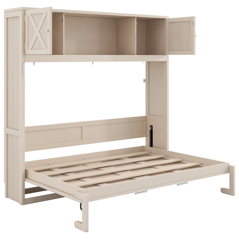 Lit escamotable avec armoires de rangement, Beige