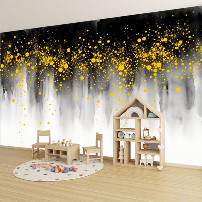 Peel and Stick Wallpaper Abstract Gold Gray Watercolor Splash Dripping Texture Wall Murals 100"H x 144"W Removable PVC Wall Paper Self-Adhesive Wall Decor for Bedroom Living Room Home Office