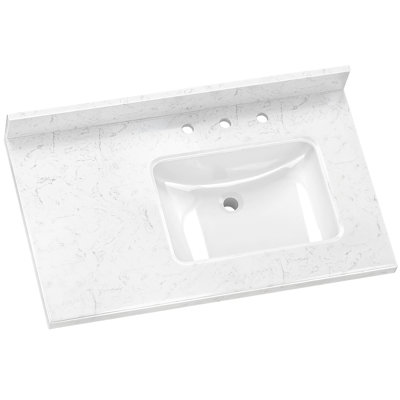 36 In. W X 22 In. D Engineered Stone Carrara White Rectangular Bath Vanity Top Countertop With Single Right Ceramic Sink And 4 In. H Backsplash